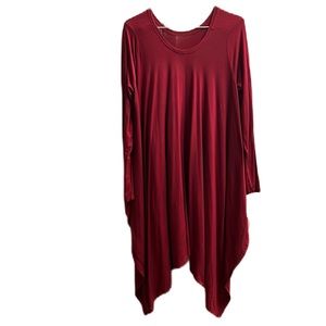 Umgee, Shark Bite Hem, High Low, Long Sleeves, Dress, Ruby Red, Size Small